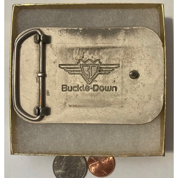 Vintage Metal Belt Buckle, Nice Yellow Look Leather, Buckle-Down, Nice Design, - Picture 4 of 5